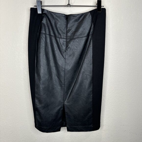Cartise Faux Black Leather Skirt 8 Mod Edgy Romantic Career Capsule Quiet Luxe - Picture 5 of 11